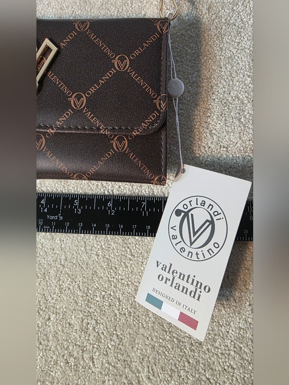 Valentino Orlandi Vegan Leather Logo Crossbody Bag Wallet Gold Accents OS NWT - Picture 3 of 7